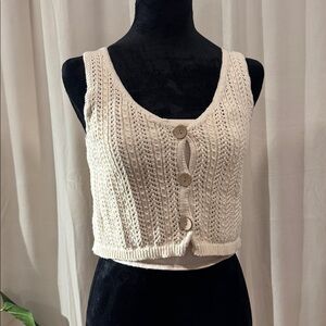 Le Lis Cream Knit Button-Up Crop Top